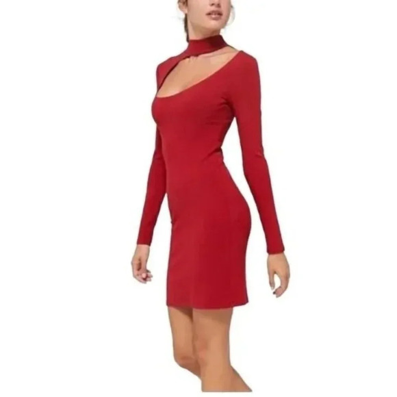 Urban Outfitters Red Cut Out Ribbed Bodycon Dress - Picture 2 of 4